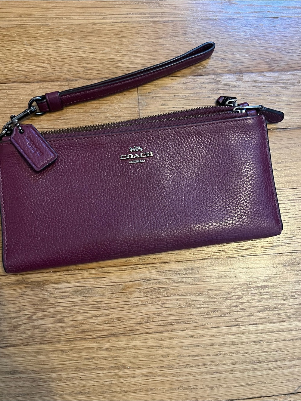 Coach Pebbled Leather Wristlet in Plum Berry